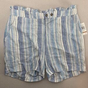 Verve Blues Striped Shorts Womens 12‎ Blue Linen Blend Paperbag Waist 342P2320